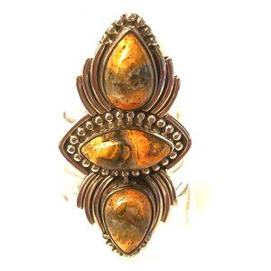 Bumblebee Jasper 3 stone large sterling ring s10 (1570)